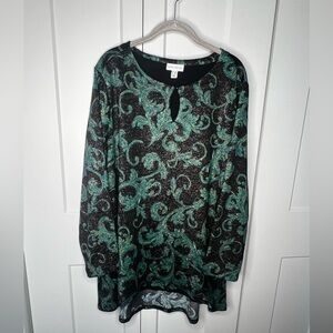 Susan Graver Boho Jacquard Holiday Glitter Blouse Women's Plus Size 2X